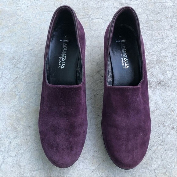 Aquatalia Violeta Wedges Purple Suede Loafers Slip On Shoes Waterproof 7 - Picture 3 of 6